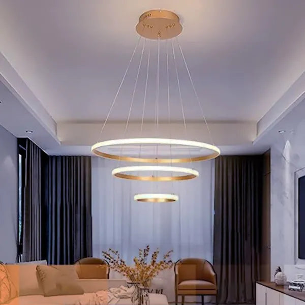 STODE® 3 Ring Chandelier: Modern Light for Living Room & Hall - Adjustable Pendant Light for Home Décor - Gold & Black