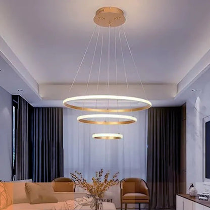 STODE® 3 Ring Chandelier: Modern Light for Living Room & Hall - Adjustable Pendant Light for Home Décor - Gold & Black