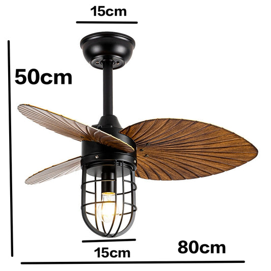 STODE® 1350mm 6-Blade Industrial Wind Ceiling Fan | Remote Controlled Lamp with Light - Dark Wood Finish