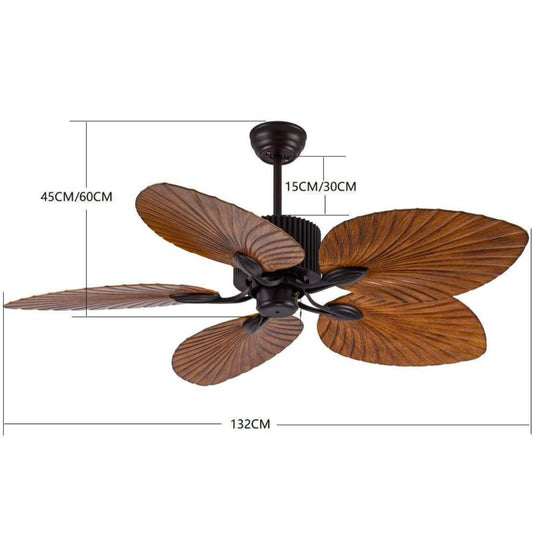 STODE® 52" Wind Wooden Palm Leaf Ceiling Fan | Remote Controlled, Dark Wood Finish for Elegant Home Décor