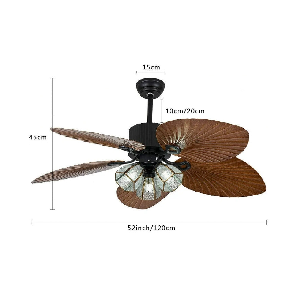 STODE® 52" Retro Ceiling Fan with Light | Wooden 5-Blade Silent Pendant Fan, Dimmable LED & Remote Control for Living Room & Bedroom