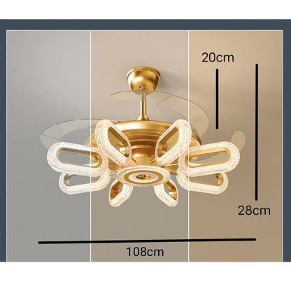 STODE® 8-Light Oval Crystal Ceiling Fan Chandelier | Gold Retractable LED with 3-Color Setting & Remote - Warm White