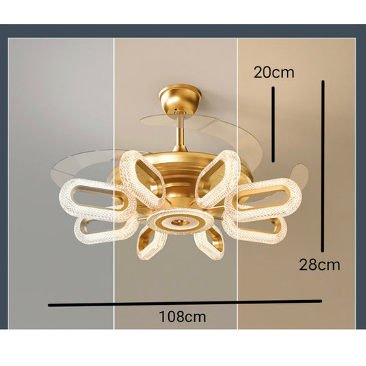 STODE® 8-Light Oval Crystal Ceiling Fan Chandelier | Gold Retractable LED with 3-Color Setting & Remote - Warm White