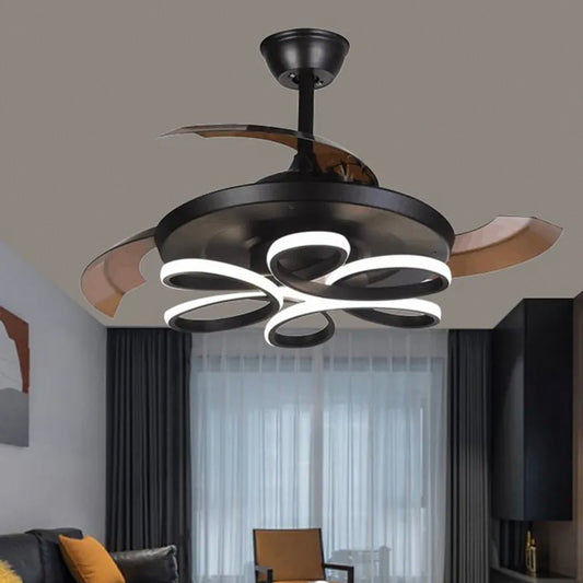 STODE® 1350MM Brisa Modern Ceiling Fan Chandelier | BLDC Noiseless Motor, Retractable Blades, LED Light with 3-Color Setting & Remote Control - Black