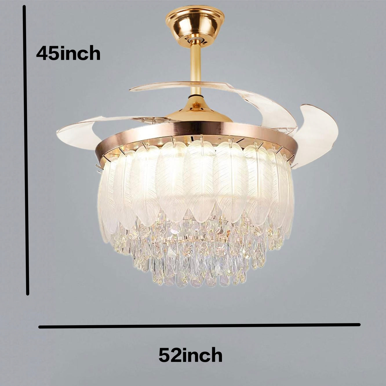 STODE® Crystal Leaf Retractable Ceiling Fan Chandelier with Remote | Luxury LED Light for Living Room & Bedroom