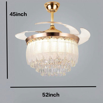 STODE® Crystal Leaf Retractable Ceiling Fan Chandelier with Remote | Luxury LED Light for Living Room & Bedroom