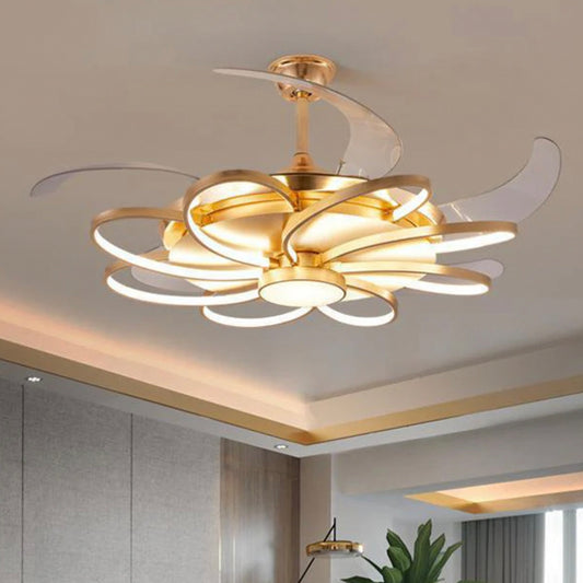 STODE® Floraglow Retractable Ceiling Fan Chandelier with Remote | Elegant LED Light for Home & Office