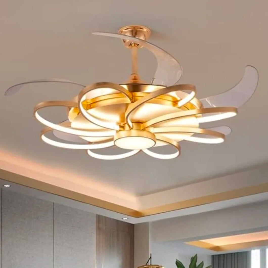 STODE® Floraglow Retractable Ceiling Fan Chandelier with Remote | Elegant LED Light for Home & Office