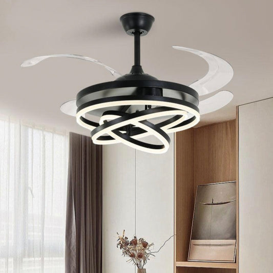 STODE® Invisible Black Rings Ceiling Fan Chandelier with Remote | 4 Retractable ABS Blades - Warm White