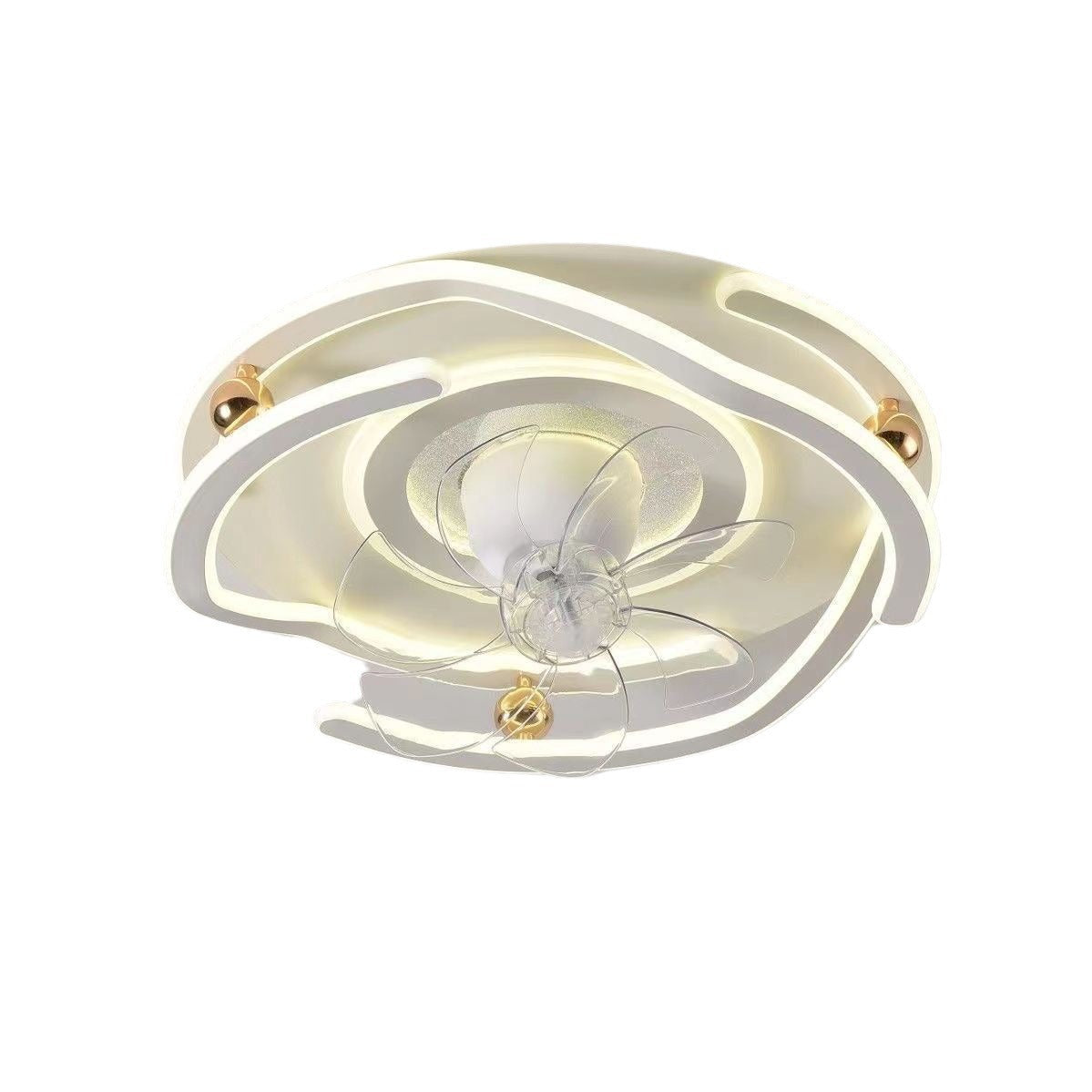 STODE® White Gold LED Ceiling Fan Chandelier | 1350mm Low Ceiling Light with Fan - Warm White