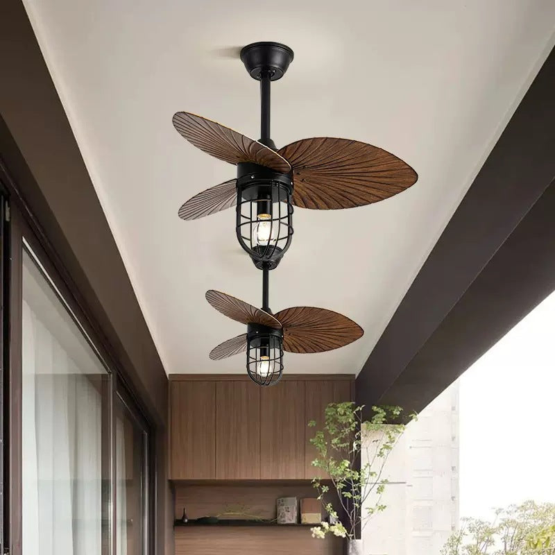 STODE® 1350mm 6-Blade Industrial Wind Ceiling Fan | Remote Controlled Lamp with Light - Dark Wood Finish