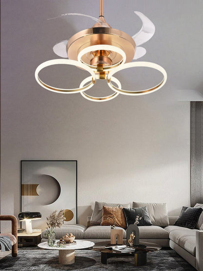 STODE® 4 Rings Crystal Ceiling Fan Chandelier with Remote | Modern LED Light for Living Room & Bedroom - Warm White