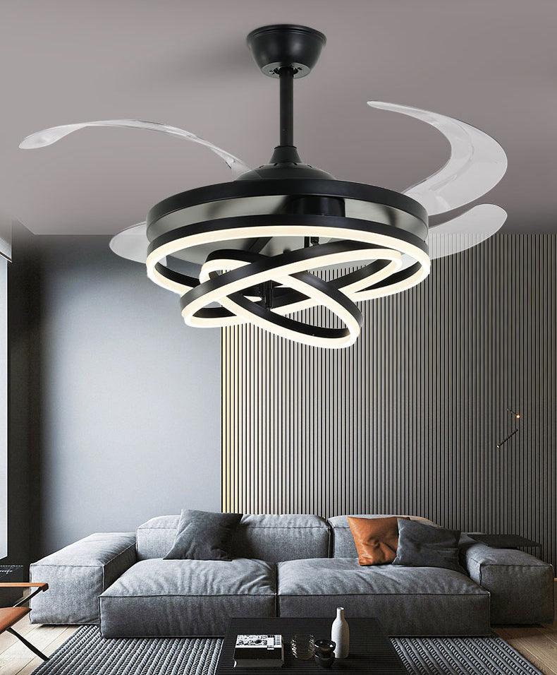 STODE® Invisible Black Rings Ceiling Fan Chandelier with Remote | 4 Retractable ABS Blades - Warm White