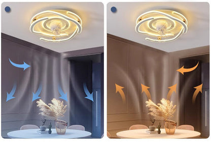 STODE® White Gold LED Ceiling Fan Chandelier | 1350mm Low Ceiling Light with Fan - Warm White