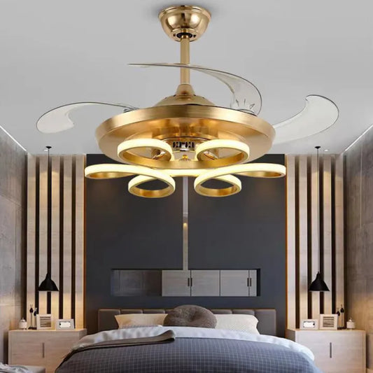 STODE® Invisible Remote-Controlled LED Ceiling Fan Chandelier | Silent Fan with Light for Living & Dining Room, Bedroom - Gold