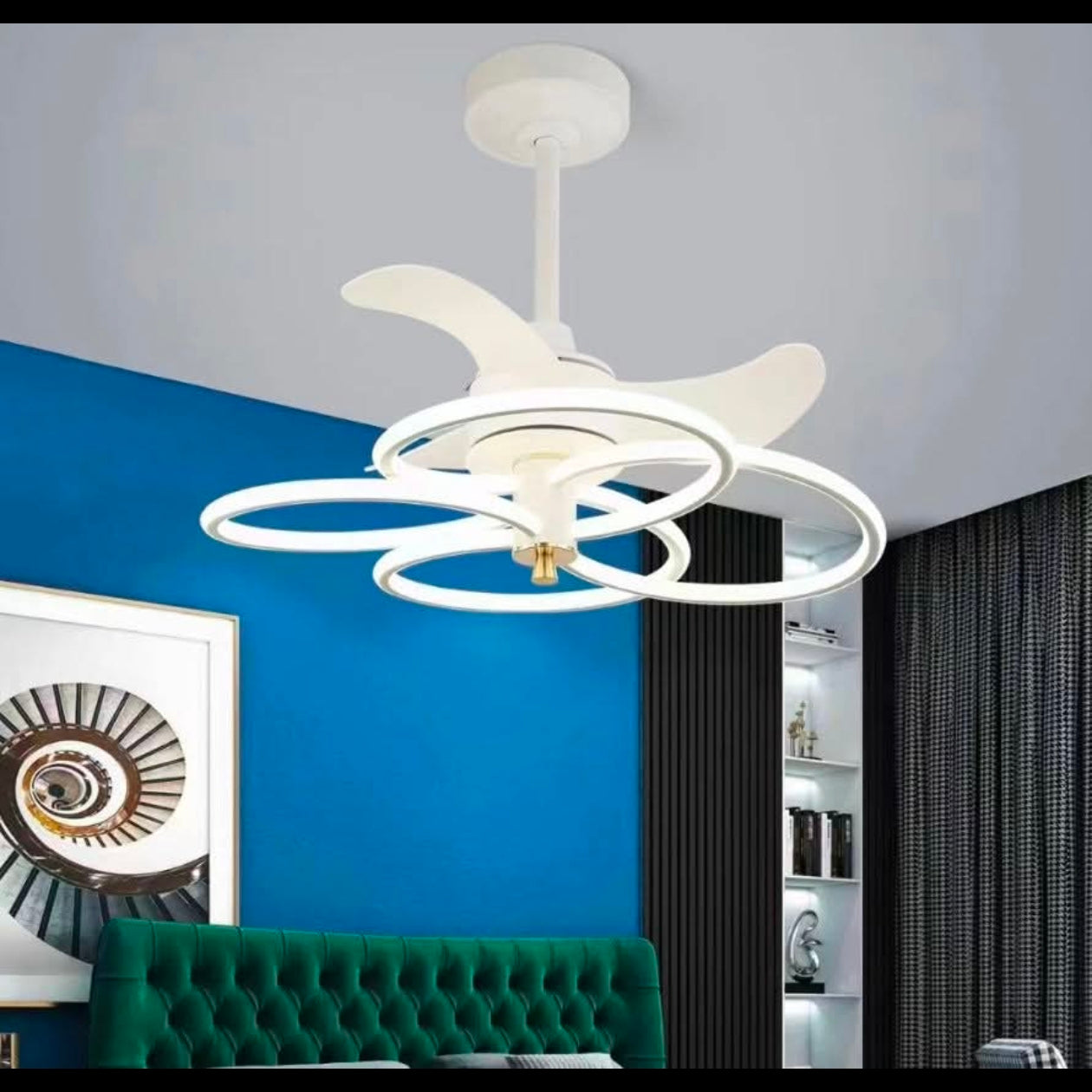 STODE® 24-Inch White Ceiling Light with Fan – LED Profile Chandelier for Modern Living Room, Bedroom & Home Décor