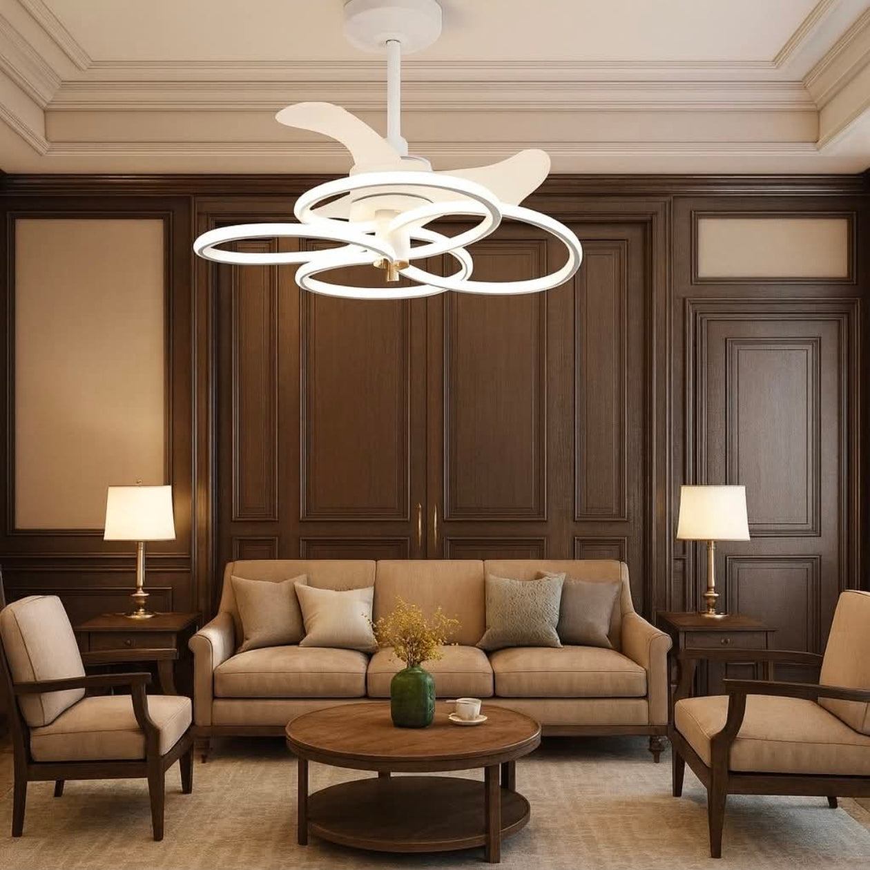 STODE® 24-Inch White Ceiling Light with Fan – LED Profile Chandelier for Modern Living Room, Bedroom & Home Décor