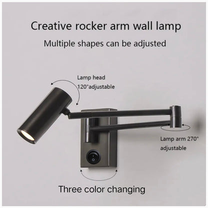 STODE® 6W LED Black Bedside Wall Light – Adjustable Arm Spot Lamp with 3-Color Changing Modes, Warm White Included (Pack of 1)