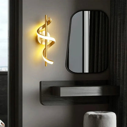 STODE® Spiral Metal Wall Lamp - Gold 12W LED Linear Sconce with 3-Color Changing for Bedroom & Modern Home Décor