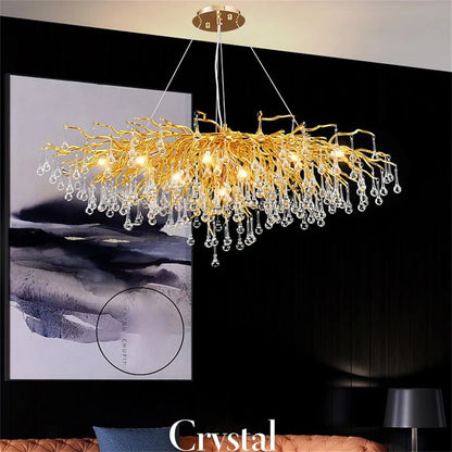 STODE® 1600mm Gold Crystal Chandelier - Frosted Tree Branch Pendant Light for High Ceilings