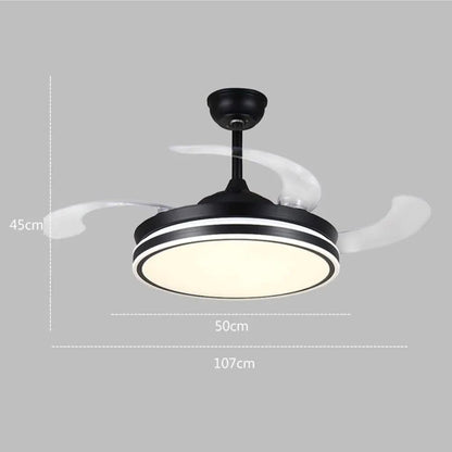 STODE® Black 42” Retractable Chandelier Ceiling Fan with Light, 4 Transparent ABS Blades, Remote Control, 6 Speed, Tricolor Dimmable LED (White/Warm/Natural), Modern Ceiling Fan Light (Black)