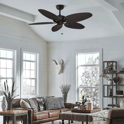 STODE® Duval 52-Inch Ceiling Fan – 5 Blade Tropical Design, Quick 2 Hang, Pull Chain, Tri-Mount Indoor/Outdoor Fan, ETL Damp Rated – Golem Finish