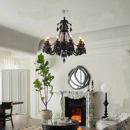 STODE® Black Glass Italian Chandelier – Elegant Warm White Lighting for Dining Hall