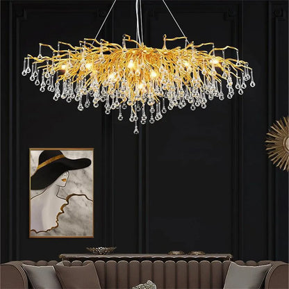 STODE® 1600mm Gold Crystal Chandelier - Frosted Tree Branch Pendant Light for High Ceilings