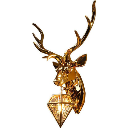 STODE® European Deer Head Wall Lamp - Retro Resin Antler Lantern for Living Room, Bedroom & TV Background Wall Décor