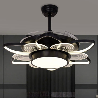STODE® 42-Inch Flora Black Chandelier Fan – 8 Acrylic Leaf Blades, Retractable Ceiling Fan with Remote, Tricolor Light for Kitchen, Dining, Café, Bar & Hotel