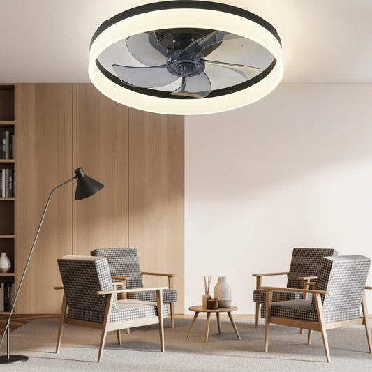 STODE® 20-Inch Black Ceiling Light with Fan – LED Profile Chandelier for Modern Living Room, Bedroom & Home Décor