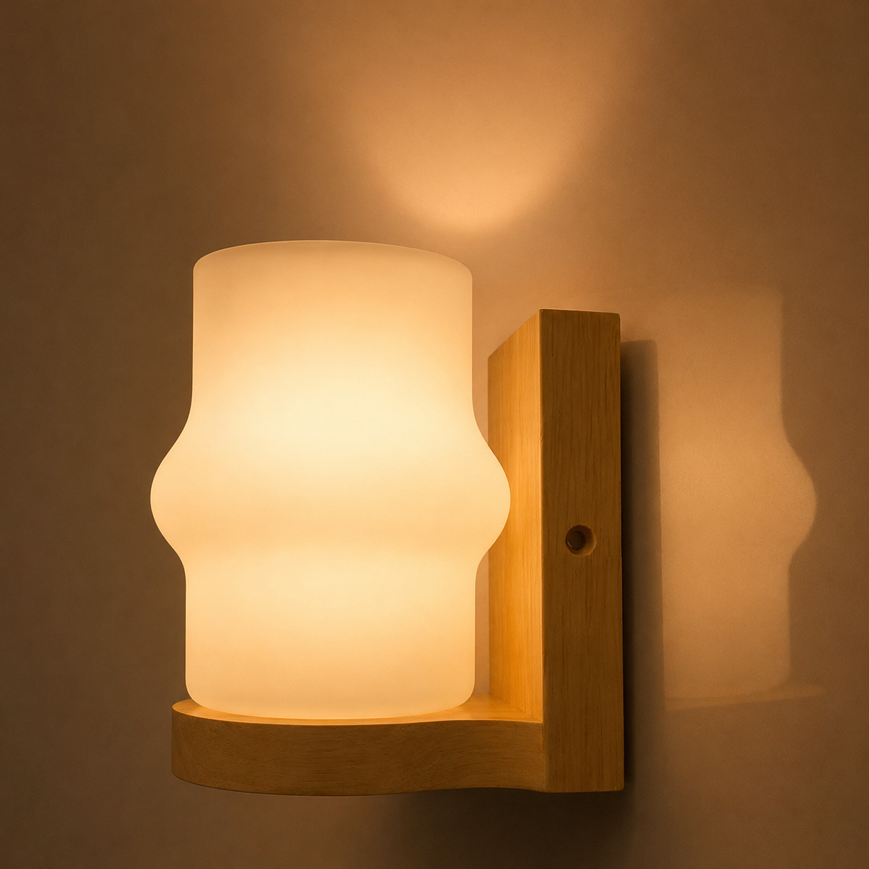 STODE® Wooden Wall Sconce Light with Frosted Glass Shade – Warm White Wall Lamp for Bedroom, Living Room, Bedside & Home Décor (E27 Filament Bulbs Included) (Pack of 2)