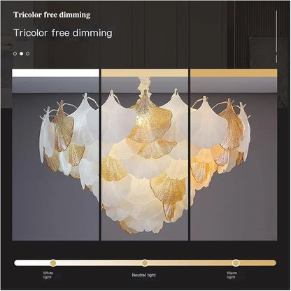 STODE® Luxury Crystal Chandelier Light – LED Ginkgo Tree Glass Art - 3 Color Changing for Living Room, Bedroom & Dining Room