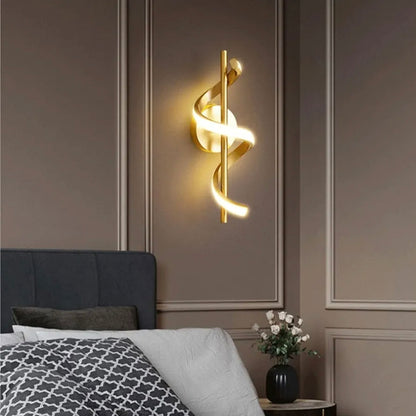 STODE® Spiral Metal Wall Lamp - Gold 12W LED Linear Sconce with 3-Color Changing for Bedroom & Modern Home Décor