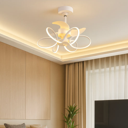 STODE® 24 Inch White Low Profile LED Ceiling Fan Light | 600mm Modern Chandelier Fan with Remote for Bedroom & Living Room