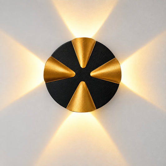 STODE® COB 4W LED Wall Light – 4 Way IP65 Waterproof Black & Gold Up & Down Wall Sconce for Indoor & Outdoor Home, Balcony, Living Room & Bedroom Décor - Warm White (Pack of 1)