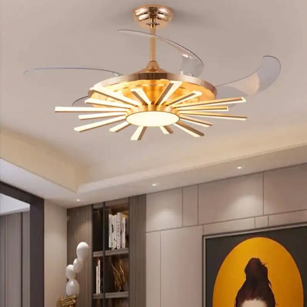 STODE® Solar Flare Retractable Ceiling Fan Chandelier with Remote | Modern LED Light for Living Room & Bedroom