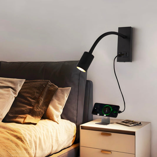 STODE® 3W Flexible Aluminum Wall Reading Light - Bedside Lamp with On/Off Switch, USB & Type-C Charging, 3-Color Changing (Pack of 1)