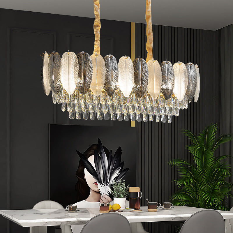 STODE® Feather Glint Glass Crystal Gold Chandelier – 3 Color Changing - Luxury Ceiling Light