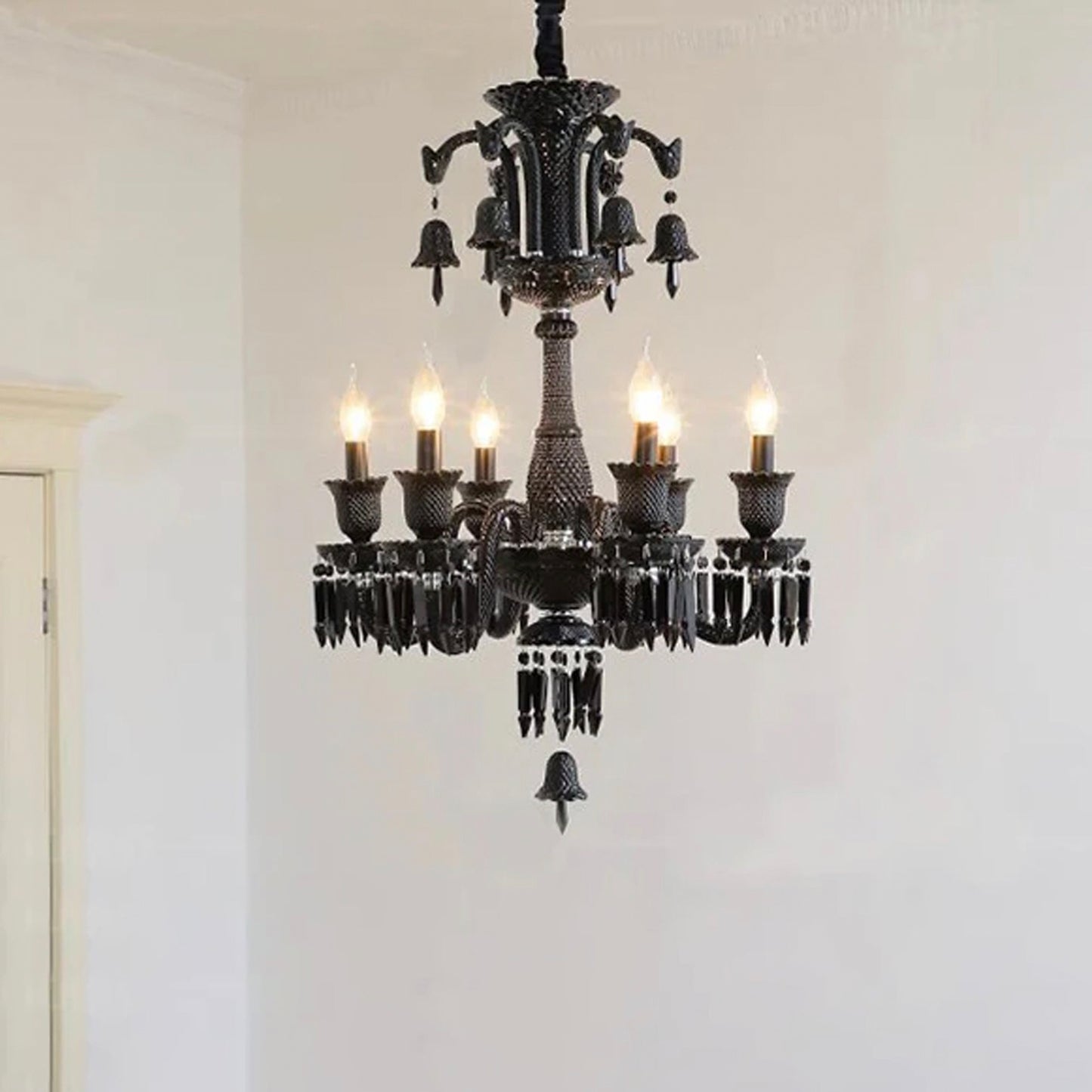 STODE® Black Glass Italian Chandelier – Elegant Warm White Lighting for Dining Hall