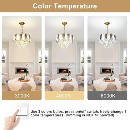 STODE® Feather Glint Glass Crystal Gold Chandelier – 3 Color Changing - Luxury Ceiling Light