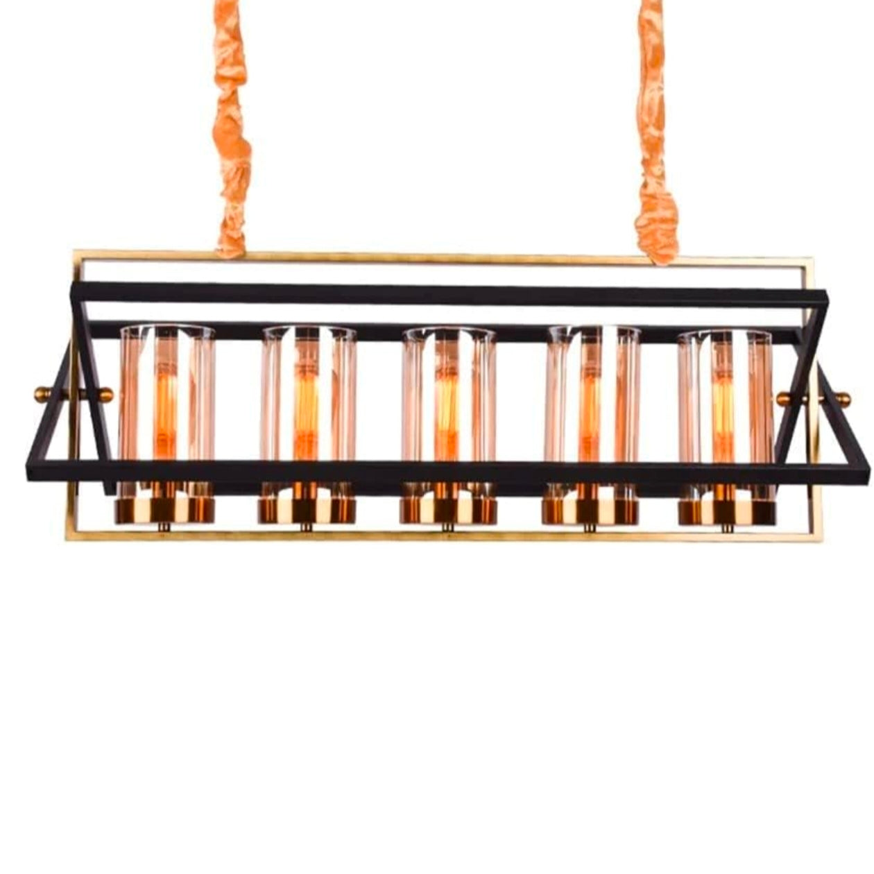 STODE® 5-Light Brass Antique Gold Chandelier | Black & Amber Glass Hanging Ceiling Light - Warm White