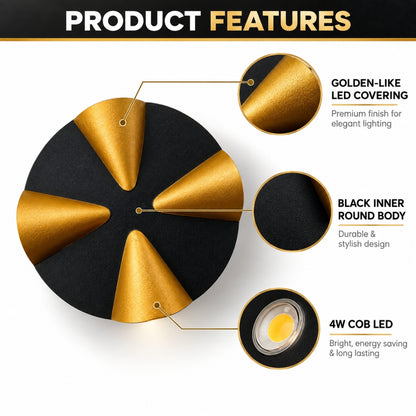 STODE® COB 4W LED Wall Light – 4 Way IP65 Waterproof Black & Gold Up & Down Wall Sconce for Indoor & Outdoor Home, Balcony, Living Room & Bedroom Décor - Warm White (Pack of 1)