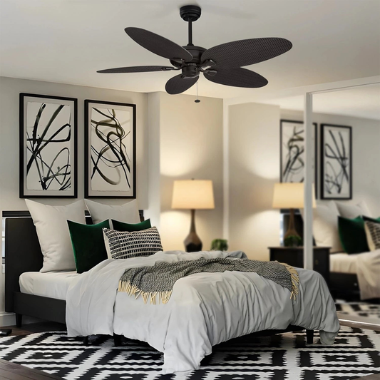 STODE® Duval 52-Inch Ceiling Fan – 5 Blade Tropical Design, Quick 2 Hang, Pull Chain, Tri-Mount Indoor/Outdoor Fan, ETL Damp Rated – Golem Finish