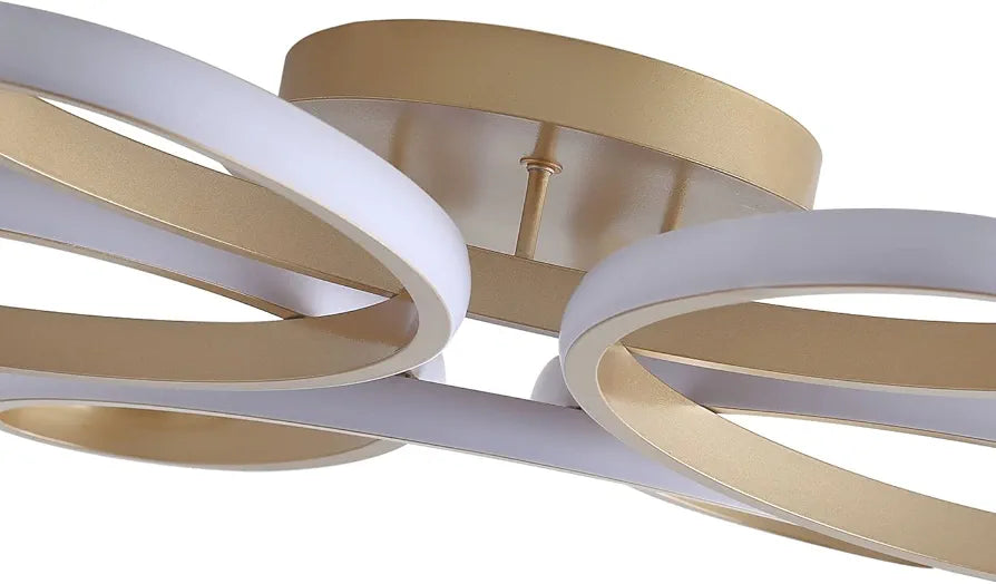 STODE® Modern LED Linear Ceiling Light | 45W Dimmable Semi-Flush Mount with Curved Rings - Gold Fixture for Dining, Living Room & Bedroom