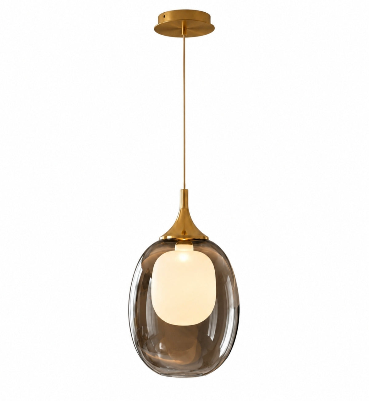 STODE® Modern Gold Finish Smoke Glass Bedside Pendant Light – Tricolor Hanging Ceiling Lamp with White, Warm White & Natural White Light, G9 Bulb Included (Pack of 1)