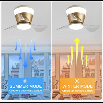 STODE® Modern 22 Inch Gold Low Profile LED Ceiling Fan Light with Remote | Modern 3 Color Changing Chandelier Flush Mount for Bedroom & Living Room