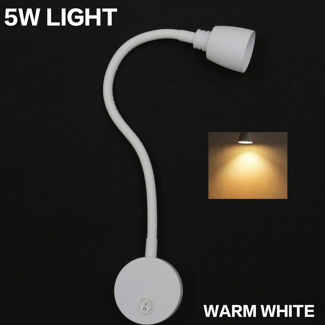 STODE® 5W Aluminum Flexible Wall Reading Lights with On Off Switch Bed Lamp - Warm White - White (Pack of 1)