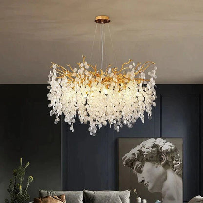 STODE® Crystal Glass Gold LED Chandelier - Elegant Hanging Lamp (Warm White)