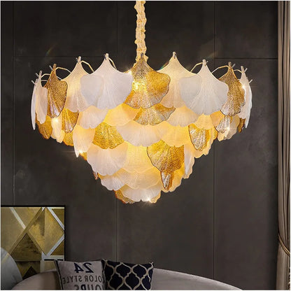 STODE® Luxury Crystal Chandelier Light – LED Ginkgo Tree Glass Art - 3 Color Changing for Living Room, Bedroom & Dining Room